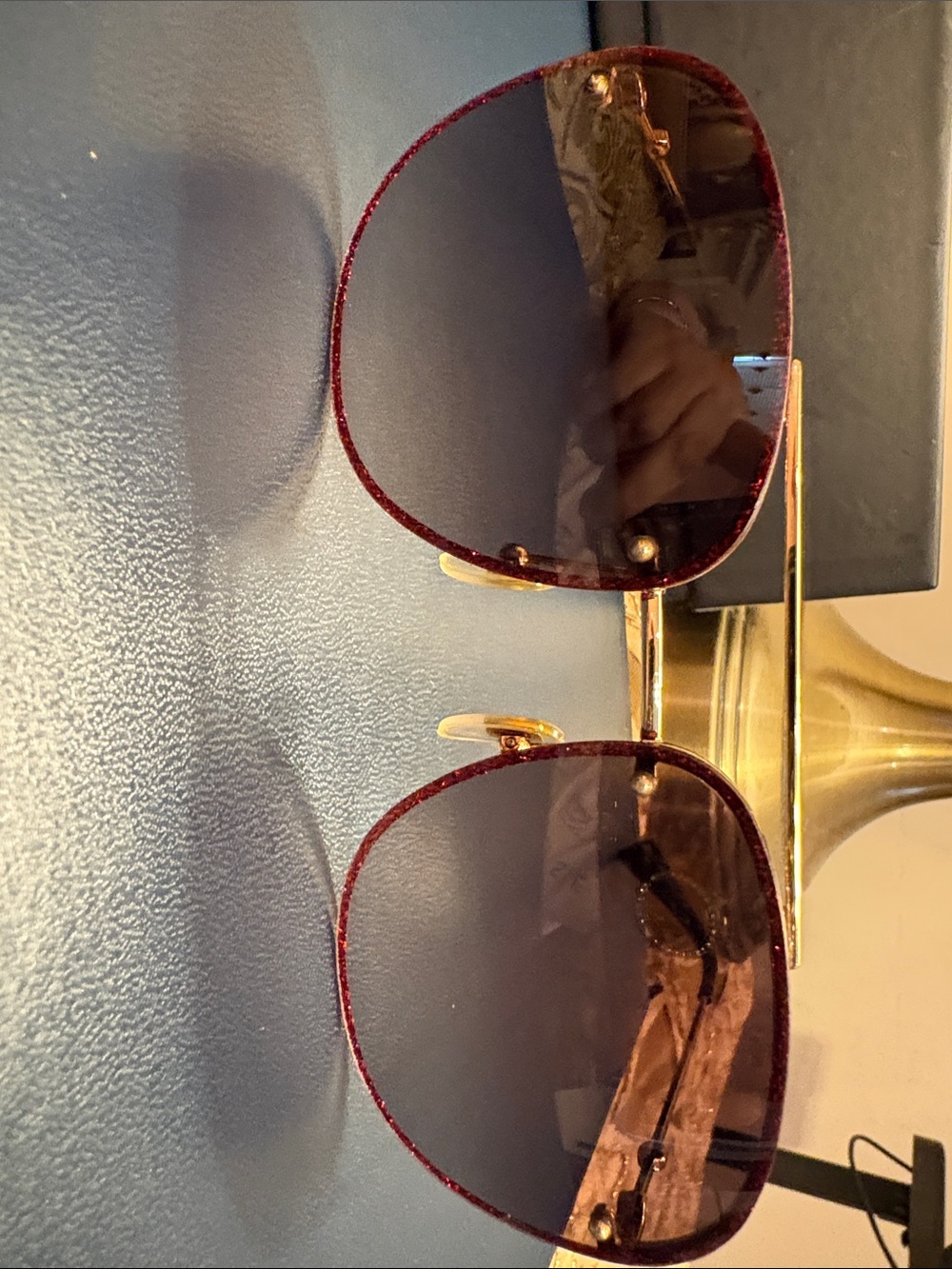 Gucci Women's Sparkling Red Rim Sunglasses with Brown Gradient Lenses